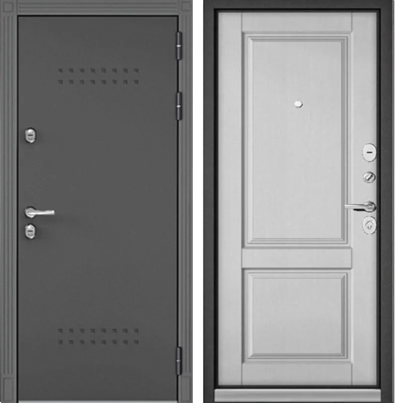 Фото Дверь Бульдорс TERMO STANDART MP БУКЛЕ БУКЛЕ графит R-5/Дуб шале белый - 1 DIS006938